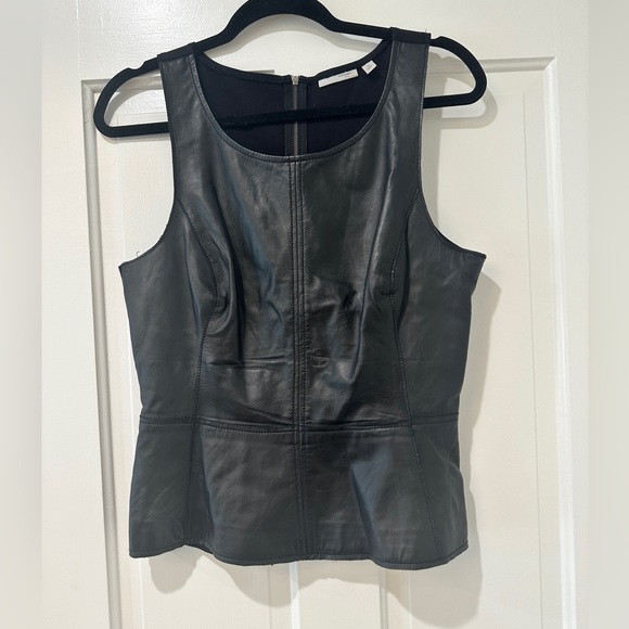 Halogen black leather front knit top blouse peplum fitted - Picture 6 of 13